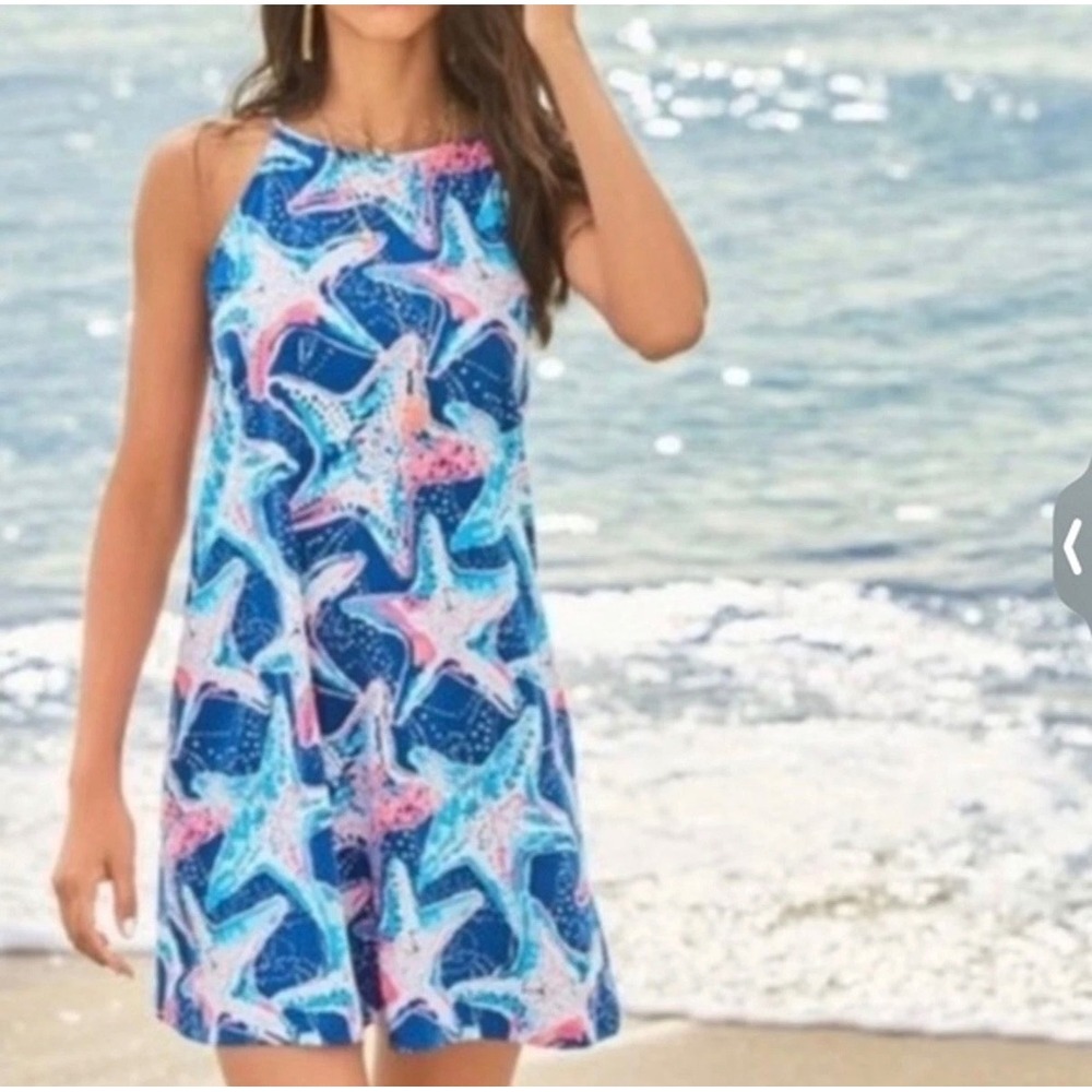 Lilly Pulitzer Margot Swing Dress Indigo Star Struck Starfish Pima Cotton Size S